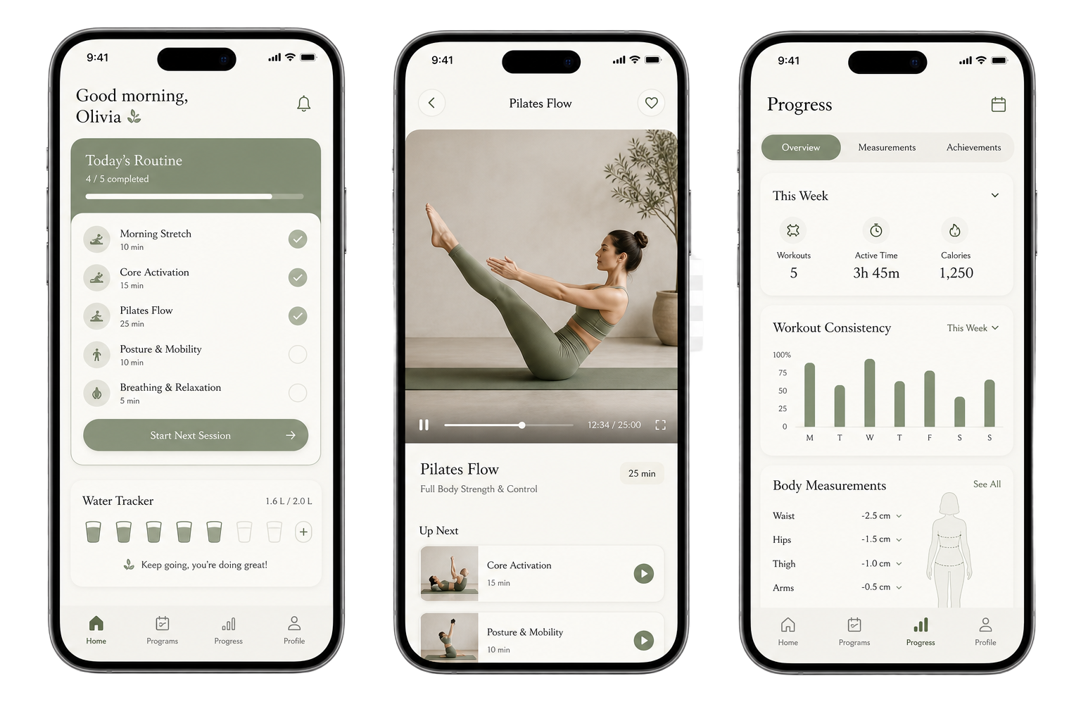 Telas do app Pilates em Casa PRO